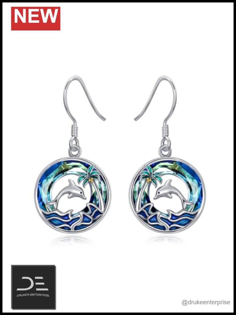Sterling Silver Sea Turtle Earrings Ocean Wave Crystal Dangle Drop Jewelry